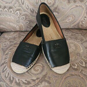 COACH Rhodelle Black Leather Espadrille Flat Loafer Shoes Black Sz 8.5B